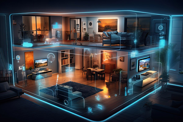 Smart Home in einer zweistöckigen Wohnung mit einer VR Technologie dargestellt